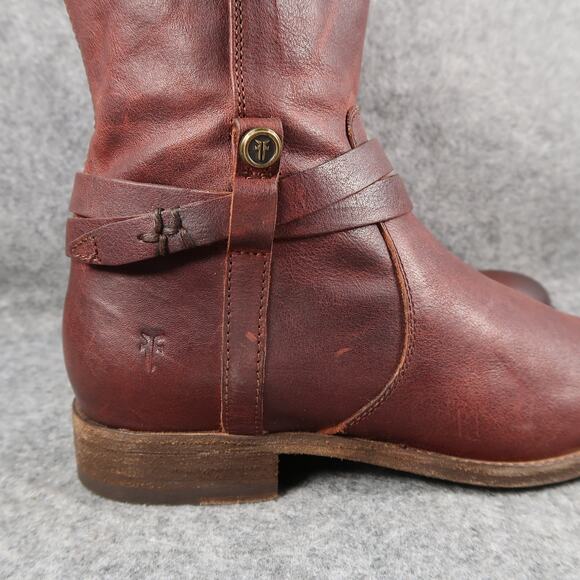 Frye Boots Womens 7.5 Tall Melissa Belted Leather Brown Riding Knee High Zip - Picture 2 of 16